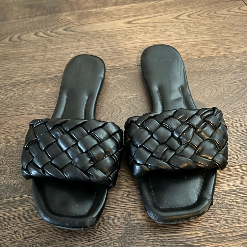 Black Woven Slide Sandals